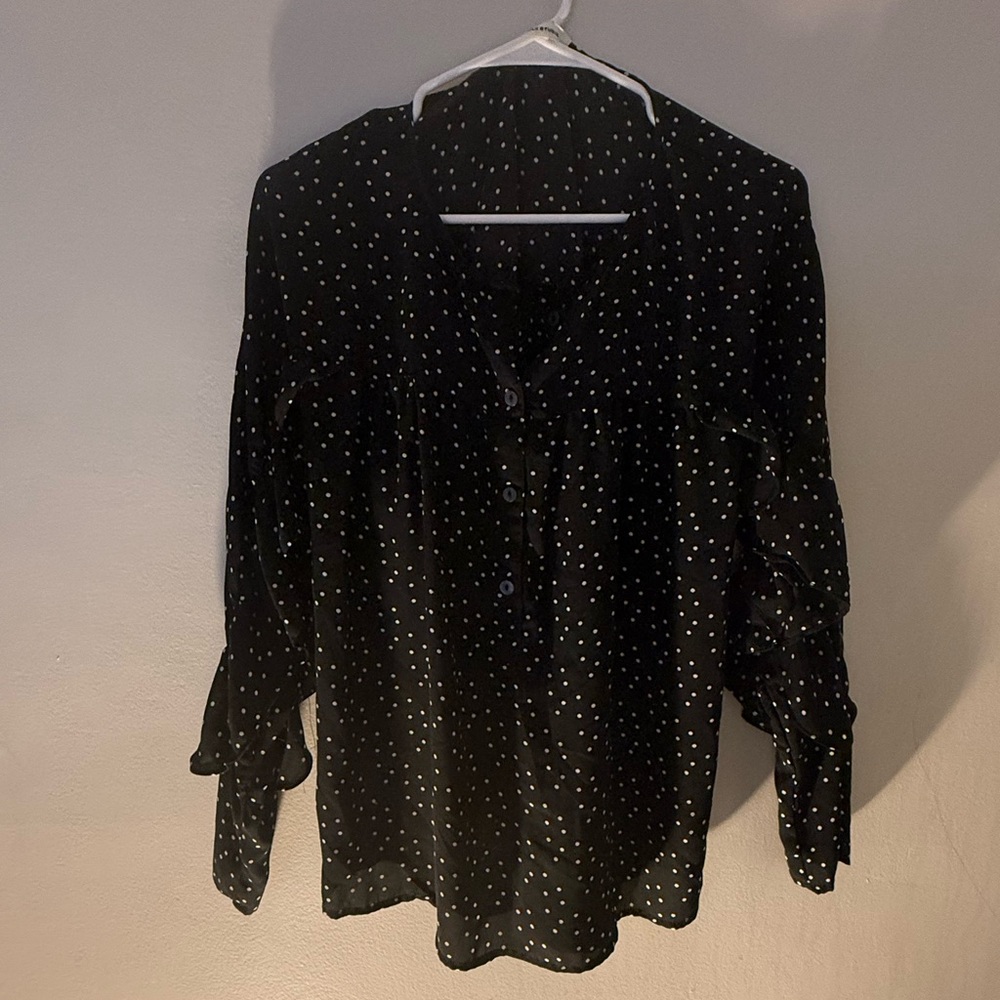 Max Studio Black and White Polka Dot Blouse